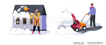 Clearing snow from roof vector 118259051