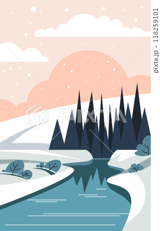 Calm winter river landscape vector Calm winter river landscape vector 118259101