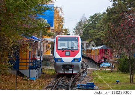 Autumn train on railway station 118259309