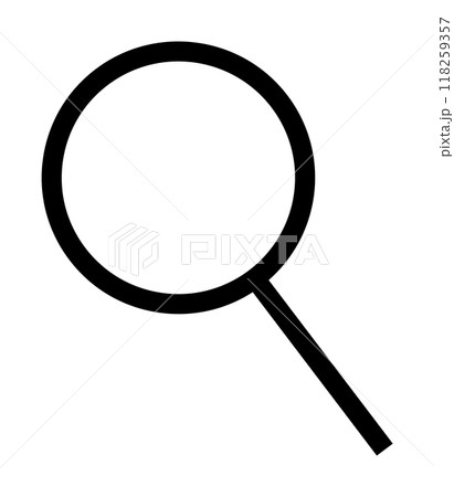 Simple line art of a magnifying glass, portrayed in black and white. Ideal for search, exploration, investigation, discovery, and zoom functionalities. Simple, clean style. 118259357