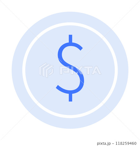 A blue dollar sign inside a light blue circle. Ideal for finance, economy, currency, wealth, and banking. Simple, modern style. A blue dollar sign inside a light blue circle. Ideal for finance, economy, currency, wealth, and banking. Simple, modern style. 118259460