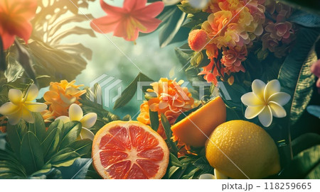 Fruits, flowers and leaves. Generative AI 118259665