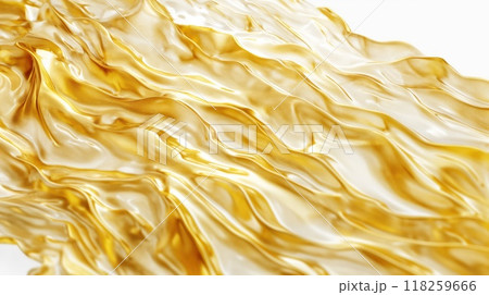 Abstract golden liquid waves on white background. Generative AI 118259666