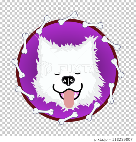 骨の円形飾り枠とサモエド犬のイラスト 骨の円形飾り枠とサモエド犬のイラスト 118259807