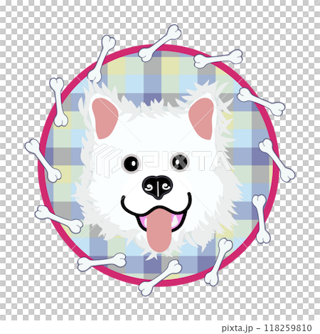 骨の円形飾り枠とサモエド犬のイラスト 骨の円形飾り枠とサモエド犬のイラスト 118259810