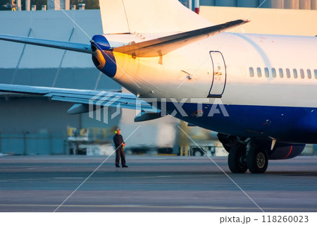 Airplane parked at the airport and preparation for next flight 118260023
