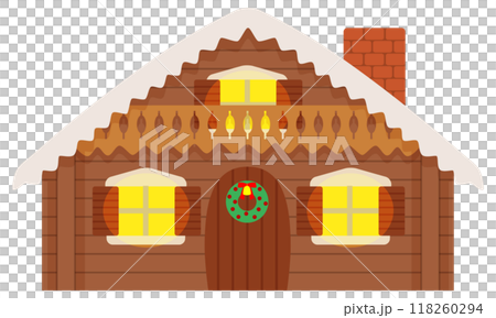 Vector illustration of a Russian-style log house decorated with a Christmas wreath 118260294