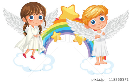 Angelic Children with Rainbow and Stars 118260571