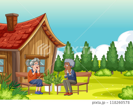 Elderly Couple Enjoying Outdoor Conversation Elderly Couple Enjoying Outdoor Conversation 118260578