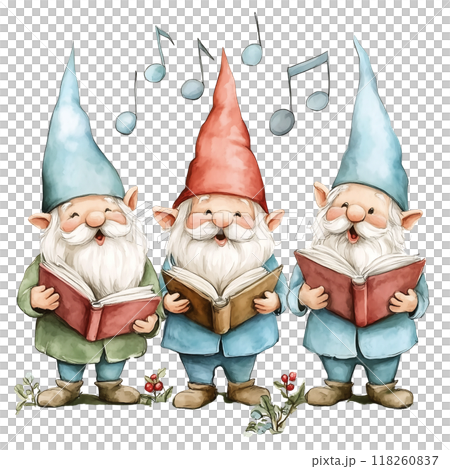 Cute Gnome Santa Claus singing for Christmas Carol, watercolor Cute Gnome Santa Claus singing for Christmas Carol, watercolor 118260837