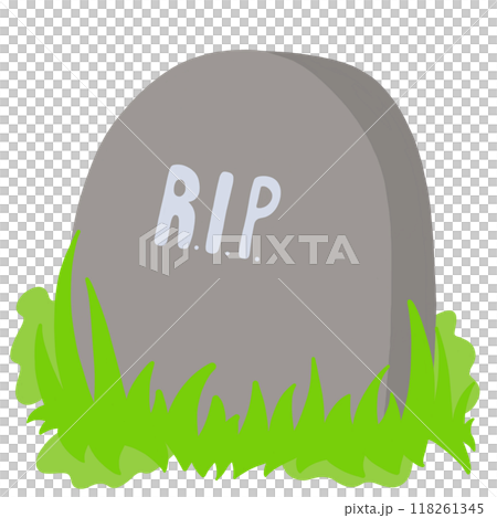 Hand drawn tombstone with RIP letters and grass for Halloween decoration, cartoon, comic, costumes, patches, shirt print, sticker, brooch, sign, symbol, department store, standee 118261345
