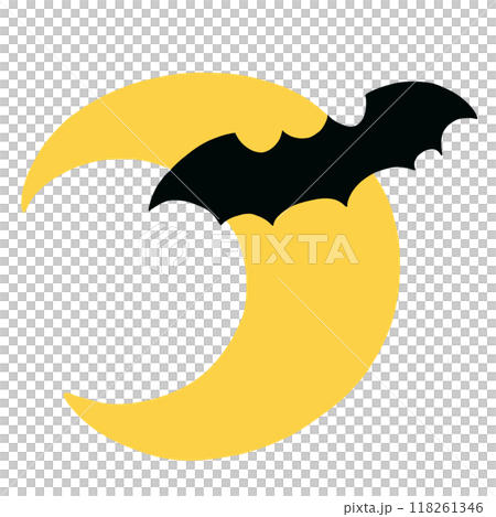Illustration of of bat and moon for Halloween decoration, animal, cartoon character, comic, mascot, costumes, cute patches, shirt print, toy, doll, sticker, brooch, sign, symbol, department store 118261346