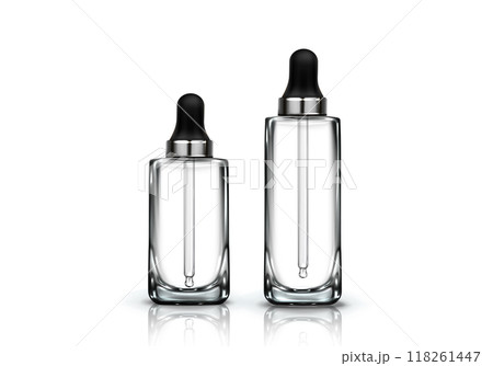 Mockup of glass transparent bottle with dropper. 118261447