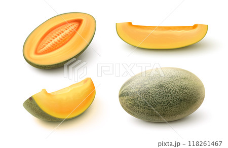 3D melon slices set isolated on white 118261467