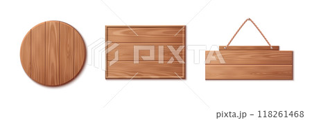3d wood texture sign board. Wooden plank frame 118261468