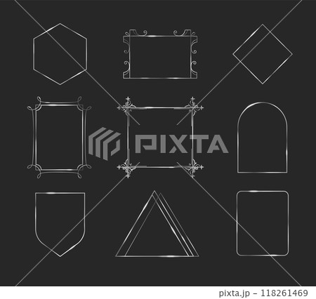 Thin silver frame. Metal square border for picture 118261469
