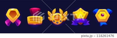 Golden game rank icons set isolated on backgroundのイラスト素材 [118261476 ...