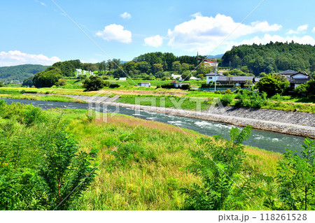 新樋橋／天竜川より上流(辰野町中心街、荒神山公園)方向を望む(長野県辰野町)【2024.9】 118261528