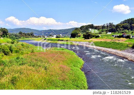 新樋橋／天竜川より上流(辰野町中心街、荒神山公園)方向を望む(長野県辰野町)【2024.9】 118261529