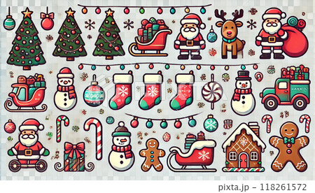 クリスマスのかわいいイラストのアイコン クリスマスのかわいいイラストのアイコン 118261572