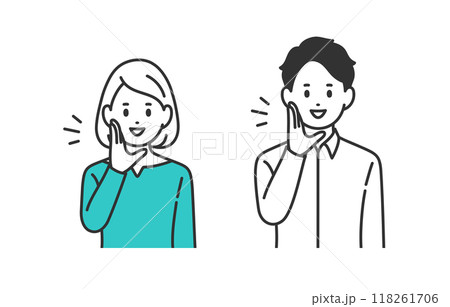 呼びかけのポーズをする若い男女のセット【人物ベクターイラスト素材】 118261706