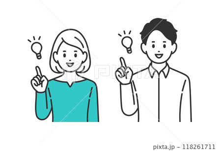 ひらめきのポーズをする若い男女のセット【人物ベクターイラスト素材】 118261711