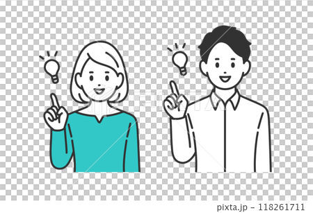 ひらめきのポーズをする若い男女のセット【人物ベクターイラスト素材】 118261711