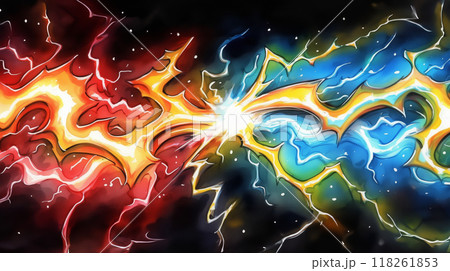 " 相対的な赤と青のエナジーの背景 ." " 相対的な赤と青のエナジーの背景 ." 118261853