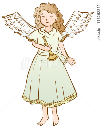 かわいい天使の線画イラスト カラー かわいい天使の線画イラスト カラー 118262232