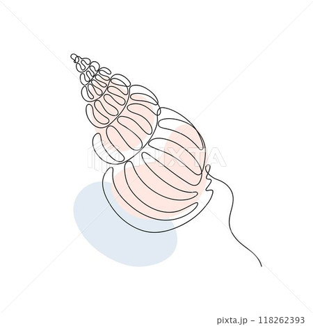 Sea shell in continuous line art drawing style. Hand drawn vector illustration. Minimalist black linear sketch isolated on white background. Sea shell in continuous line art drawing style. Hand drawn vector illustration. Minimalist black linear sketch isolated on white background. 118262393