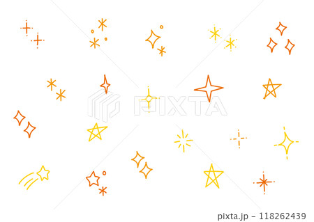 キラキラ　手書き　素材　セット　オレンジ　黄色	 118262439