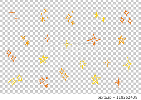 キラキラ　手書き　素材　セット　オレンジ　黄色	 118262439