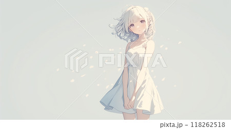 お洒落なドレスを着た少女のイラスト 118262518