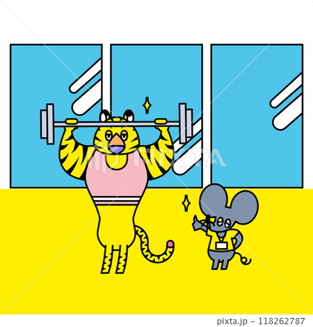 パーソナルジムで会員に正しいトレーニング指導するネズミさん 118262787