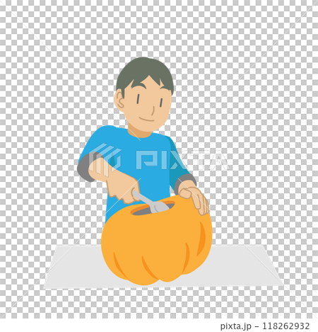 Child carving a pumpkin 118262932