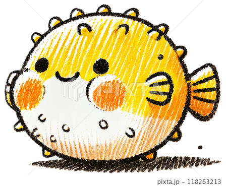 クレヨン風かわいいフグさん 118263213