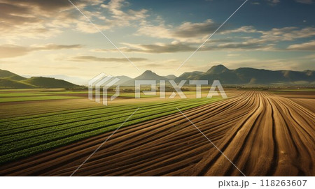 Golden Harvest: Expansive Views of Crop Fields. Generative ai 118263607