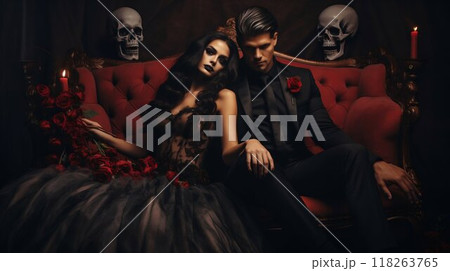 Eternal Vows: A Gothic Halloween Wedding Union. Generative ai 118263765