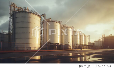 Majestic Reservoirs: Storage Tanks in an Industrial Heartland. Generative ai 118263803