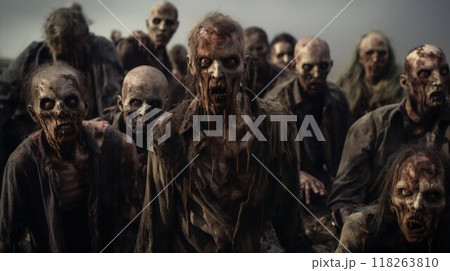Desolation Unleashed: Zombie Horde in Apocalypse. Generative ai 118263810
