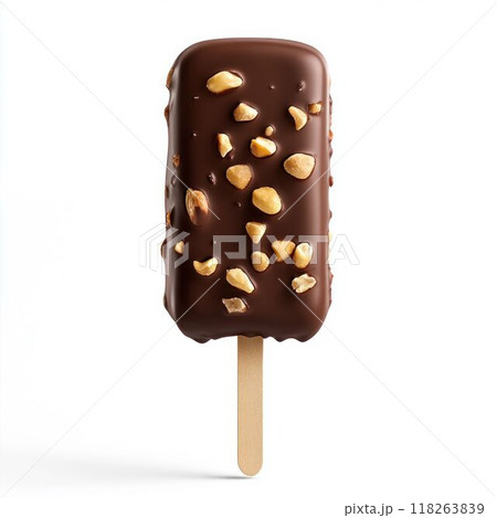 Chocolate Ice Cream Bar with Peanuts on White Background 118263839