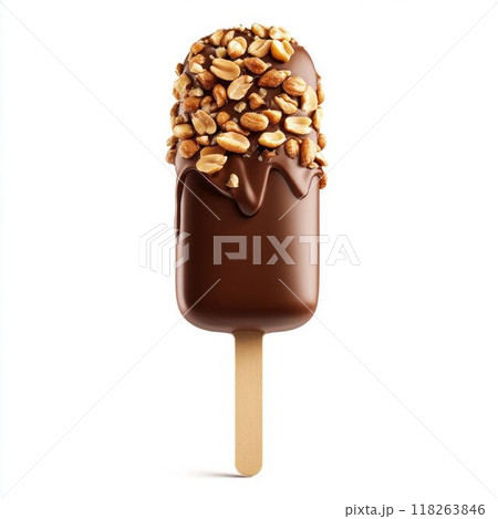 Chocolate Ice Cream Bar with Peanuts on White Background 118263846