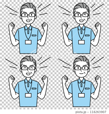 Senior man in a polo shirt posing with his fist in the air (simple) 118263907