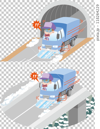 交通安全<冰凍道路、卡車司機、隧道出口和橋樑> 118264229
