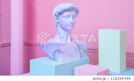 Neoclassical Bust on Pastel Geometric Shapes in Minimalist Surreal Art Setting Neoclassical Bust on Pastel Geometric Shapes in Minimalist Surreal Art Setting 118264394