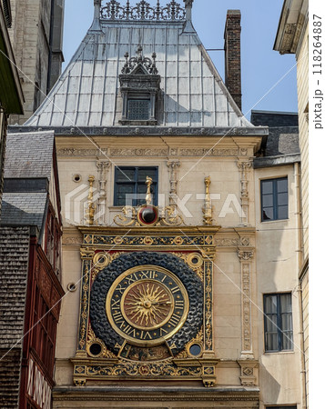 ROUEN, FRANCE - AUGUST, 2024: Clock in the Rue du Gros-Horloge, Rouen, Haute-Normandy 118264887