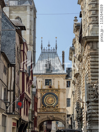 ROUEN, FRANCE - AUGUST, 2024: Clock in the Rue du Gros-Horloge, Rouen, Haute-Normandy 118264889