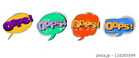 Comic speech bubble with different text in trendy retro style. Oops text. 118265094
