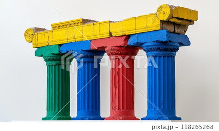 Colorful Painted Classic Greek Columns. Vibrant Modern Art Installation Colorful Painted Classic Greek Columns. Vibrant Modern Art Installation 118265268