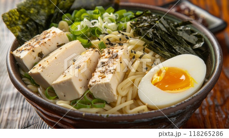 Japanese ramen noodle soup with tofu, seaweed and egg Japanese ramen noodle soup with tofu, seaweed and egg 118265286